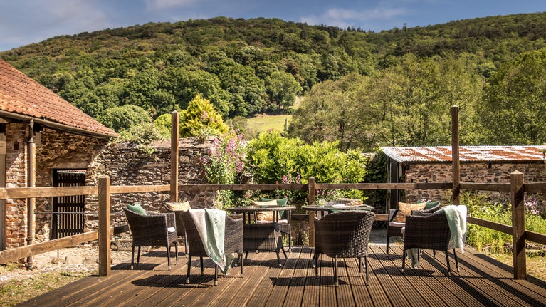 The view of the hillside from the deck at Cross Lane House, Somerset